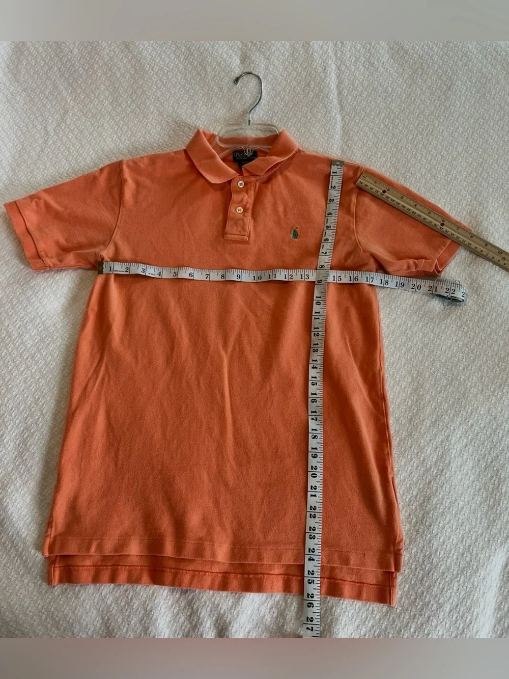 Polo Ralph Lauren Orange Short-Sleeve Polo Boys Shirt Size 20 XL Teal Pony EUC